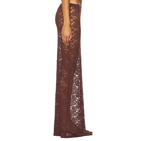 LIONESS Black Swan Lace Maxi in Chocolate Brown X-Small Womens Long Skirt - Picture 4 of 15